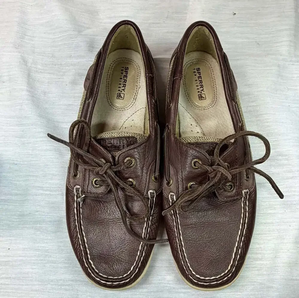 Sperry Top-Sider Bluefish Brown Leather Mesh Boat Shoes